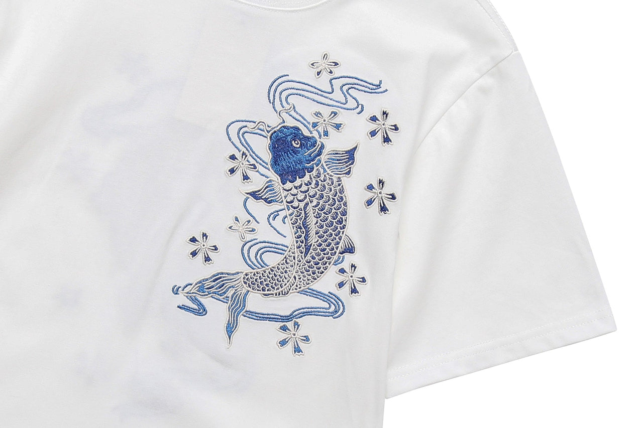 KH801 Blue Koi Embroidery Tee