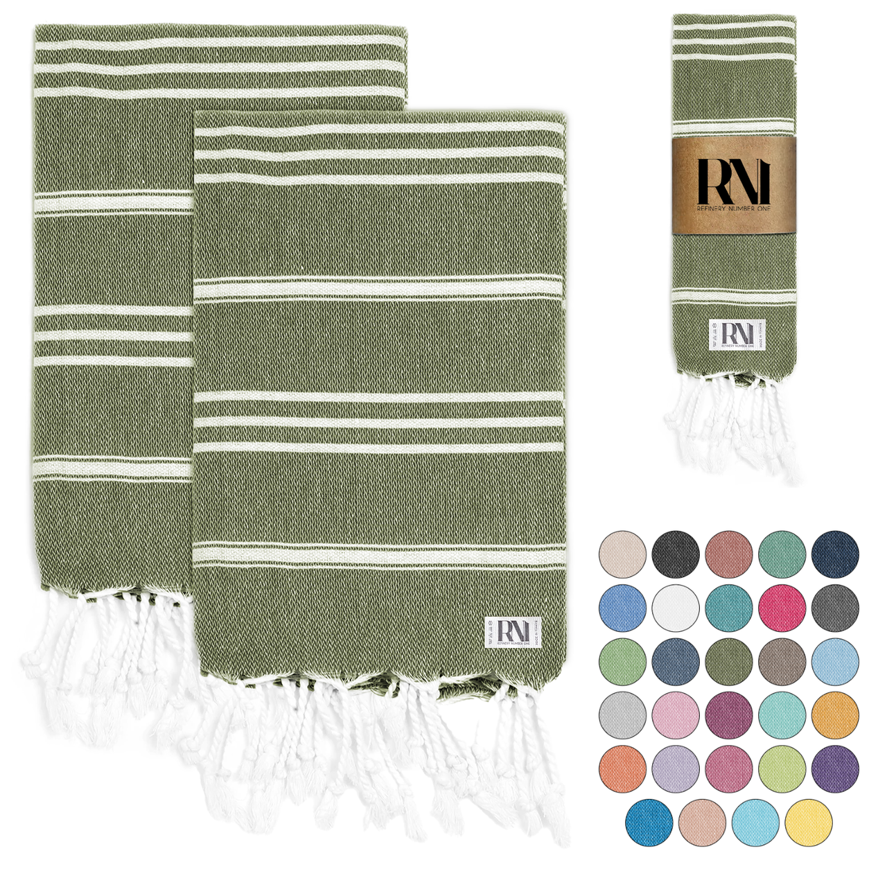 Istanbul Classic Turkish Hand Towel Set for Kitchen, Bath, Beach, Gym, Yoga and Travel