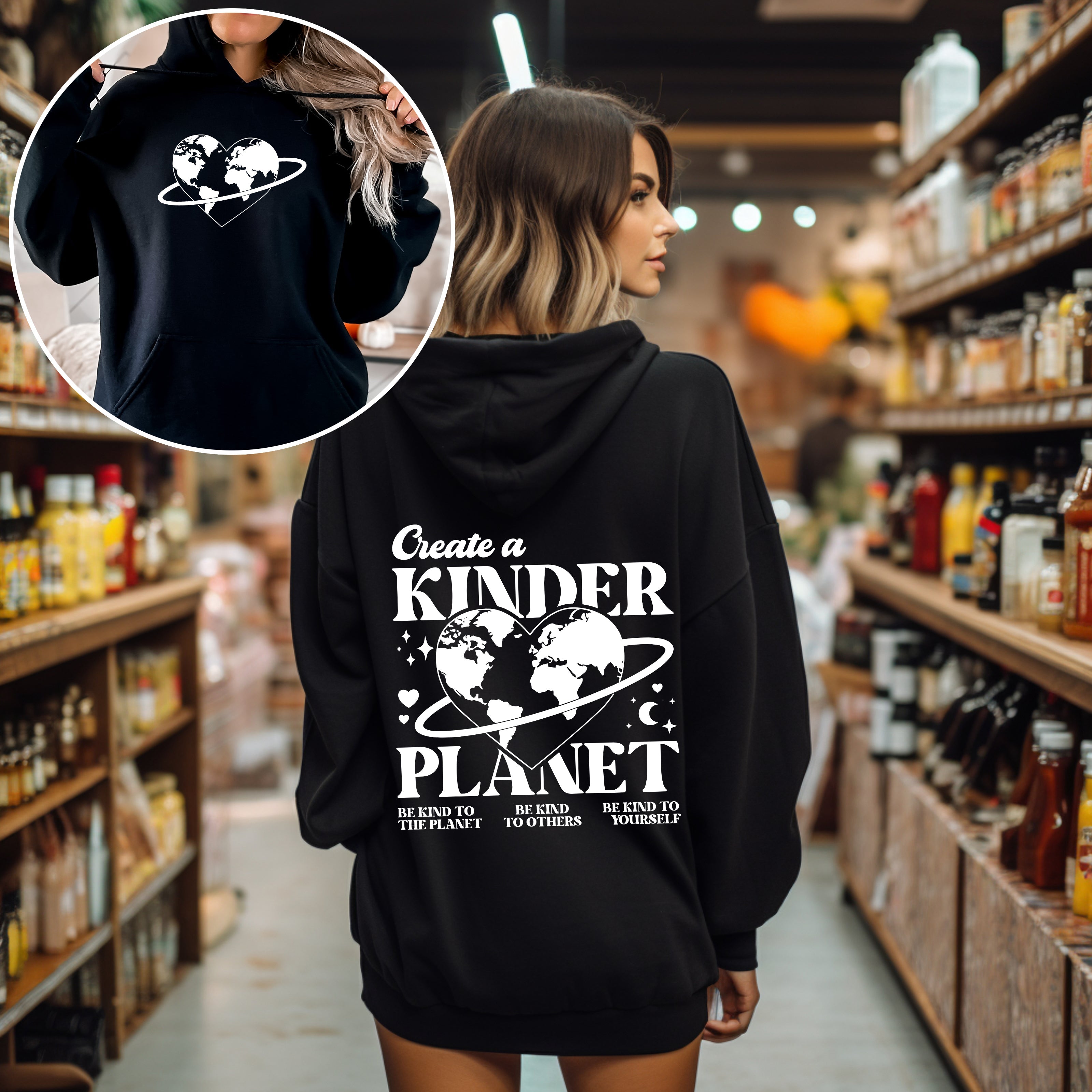 Create A Kinder Planet Environment Positivity Kindness Mental Health Hooded Sweatshirt