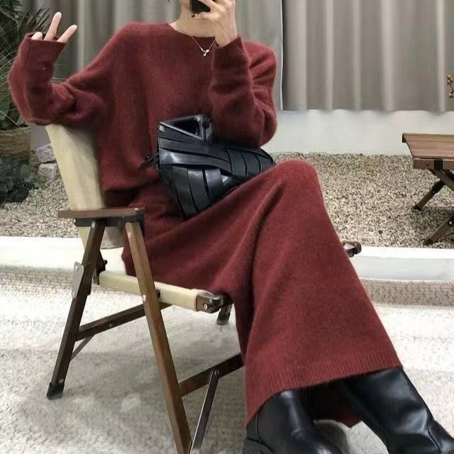 Knit Sweater & Straight Skirt Set | Autumn Winter Two-Piece Outfit(MS161)