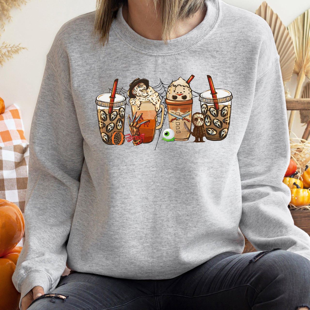 Horror Coffee Vintage Halloween Midnight Brew Ghostly Latte Nighttime Pumpkin Spookiness Sweatshirt