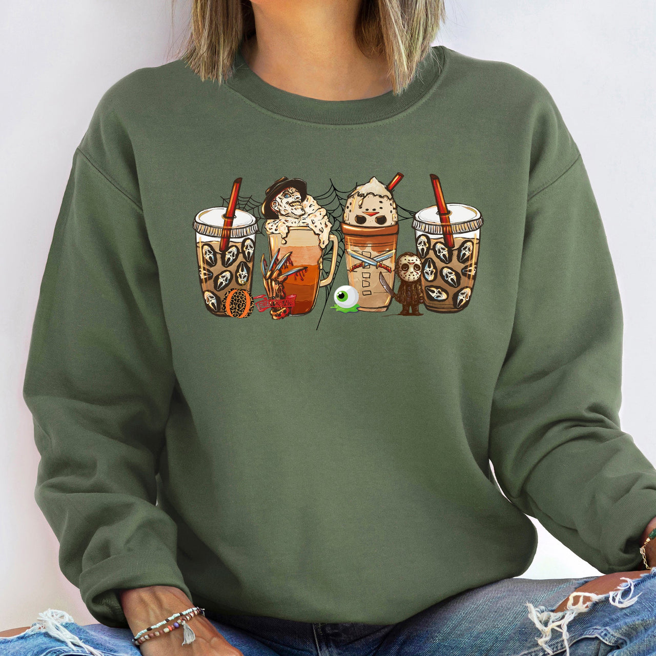 Horror Coffee Vintage Halloween Midnight Brew Ghostly Latte Nighttime Pumpkin Spookiness Sweatshirt