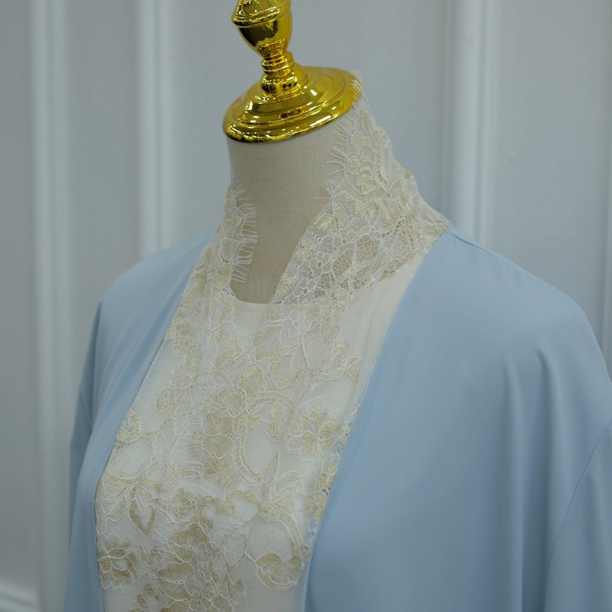 Lace-Panel Flared-Sleeve Open Abaya with Pockets(MOA332)