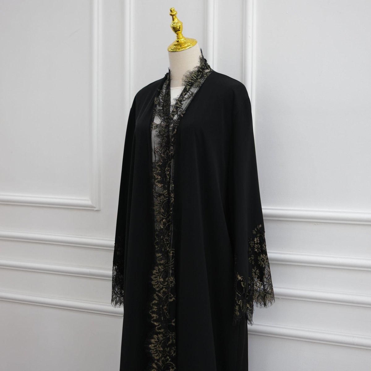Lace-Panel Flared-Sleeve Open Abaya with Pockets(MOA332)
