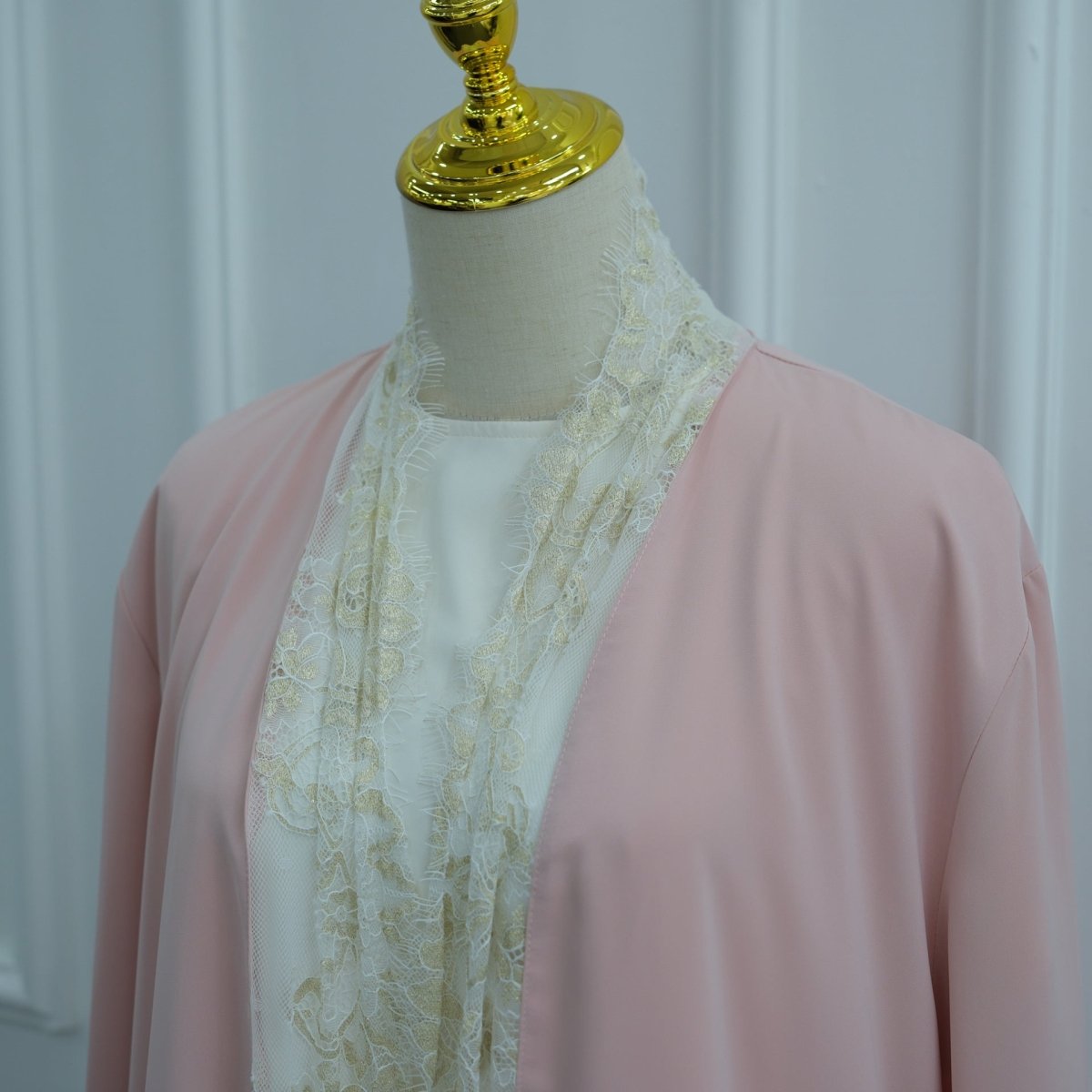 Lace-Panel Flared-Sleeve Open Abaya with Pockets(MOA332)