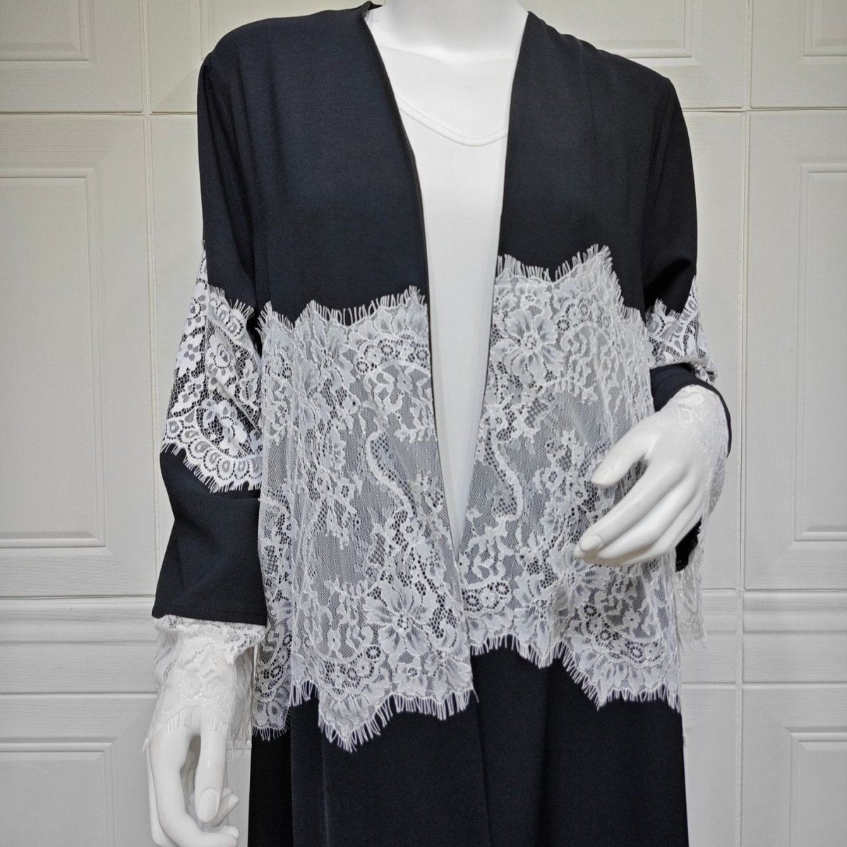 Lace Panel Open Abaya & Hijab Set(MOA319)