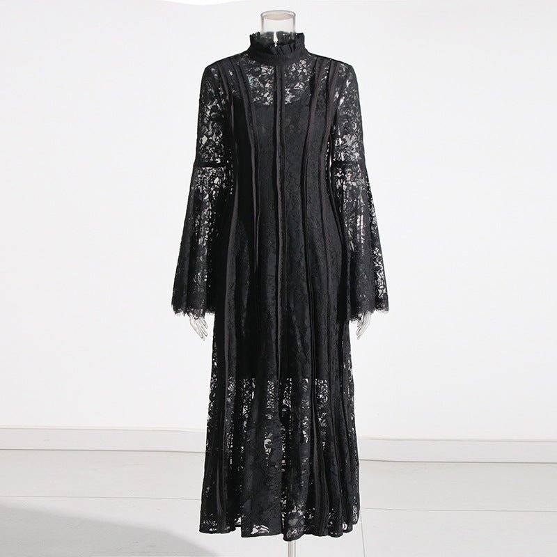 Lace Stand Collar Bell Sleeve Maxi Dress (MS395)