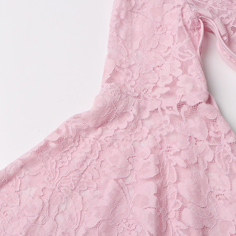 Lace Stand Collar Bell Sleeve Maxi Dress (MS395)