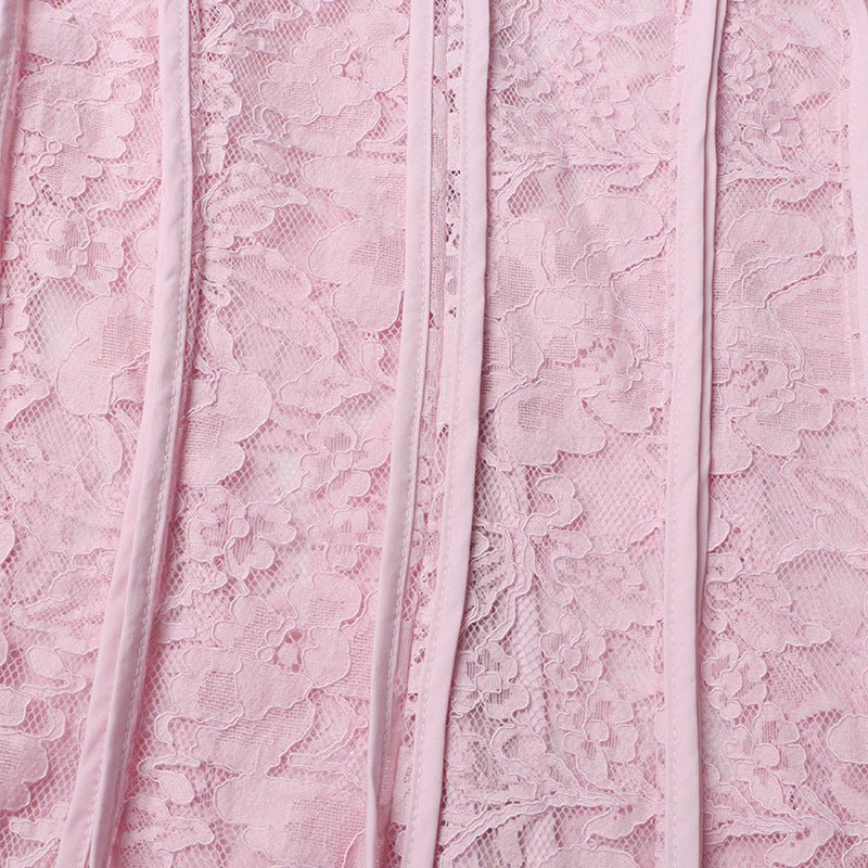 Lace Stand Collar Bell Sleeve Maxi Dress (MS395)