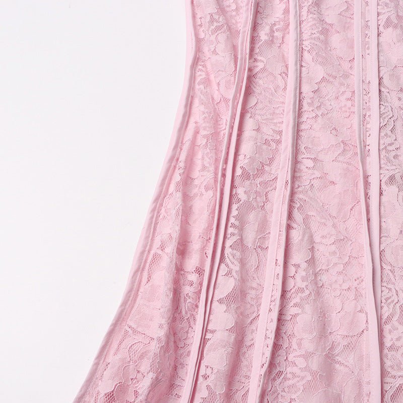 Lace Stand Collar Bell Sleeve Maxi Dress (MS395)
