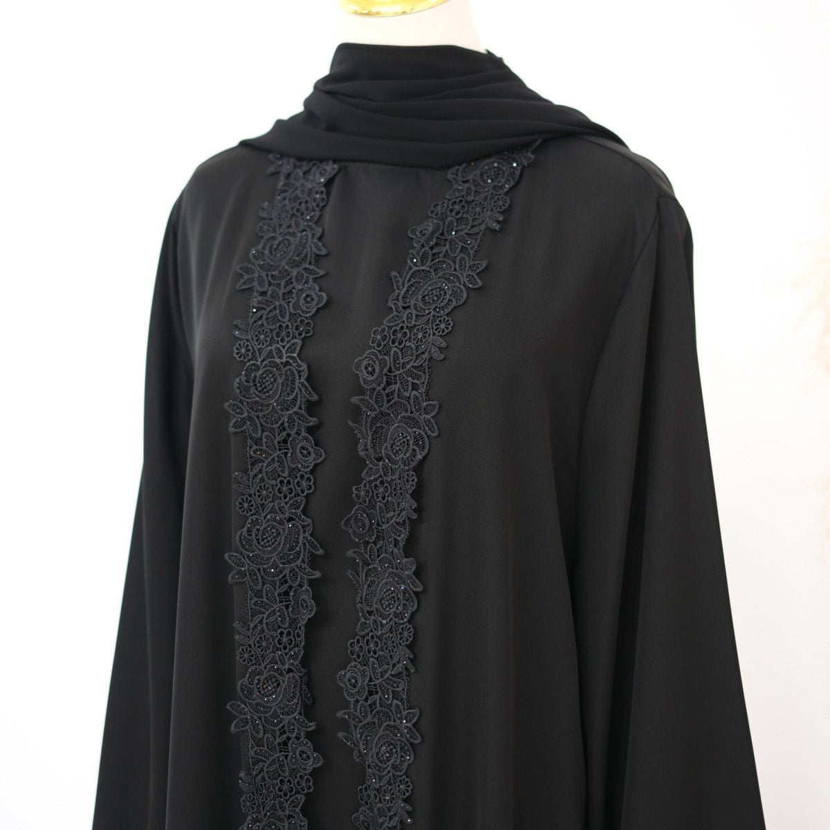 Lace-Trim Nida 3-Piece Abaya Set(MOA330)