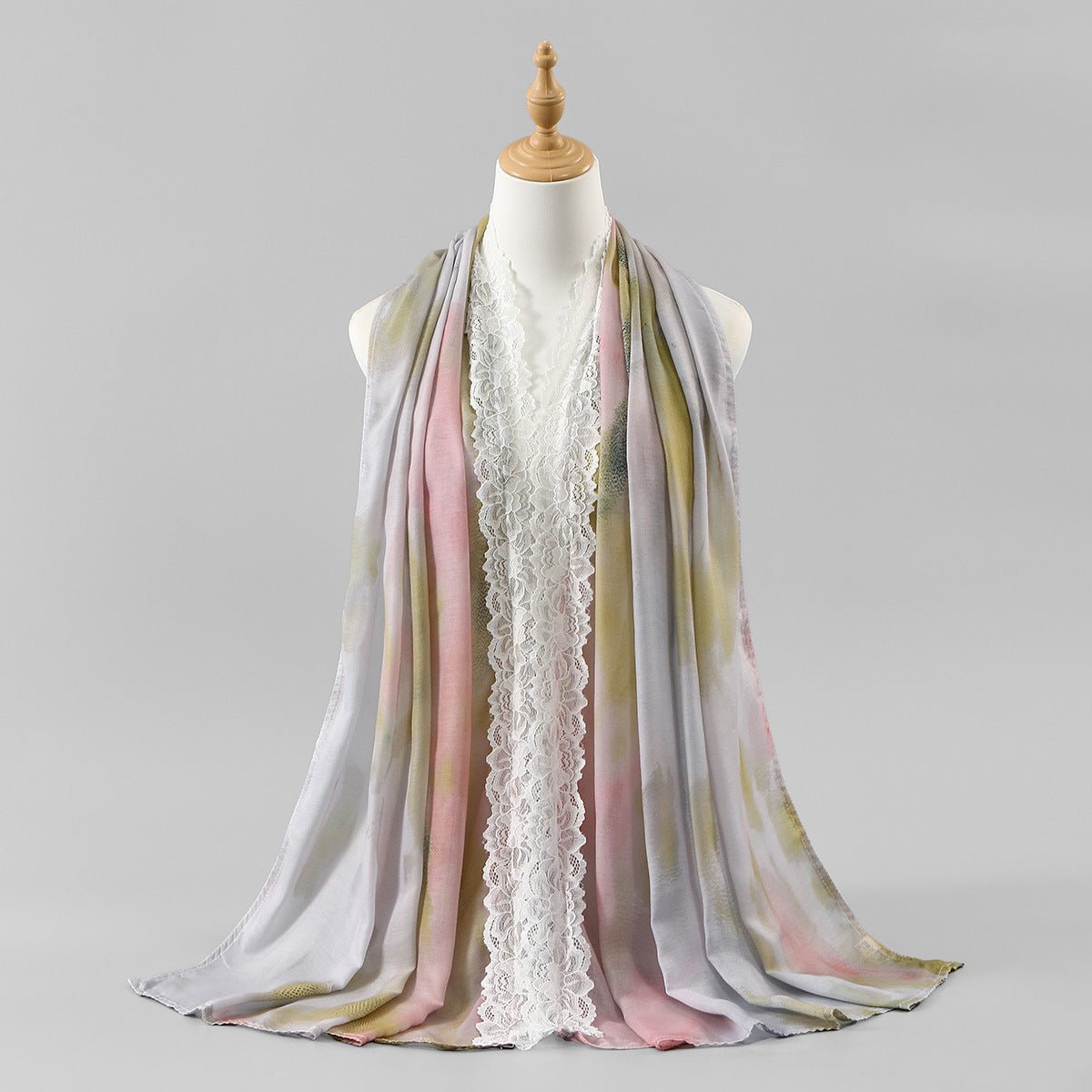 Lace Trim Print Hijab Shawl(MH224)