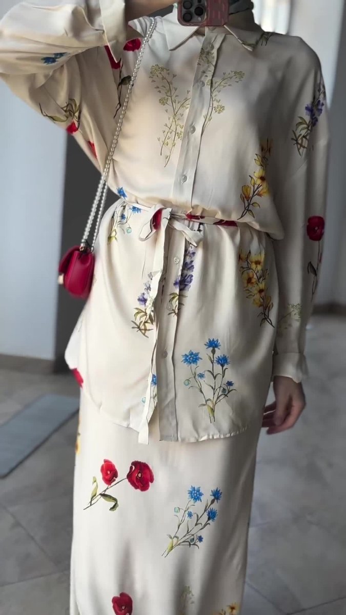 Lace-Up Thin Fashion Flower Print Dress Set(MS082)