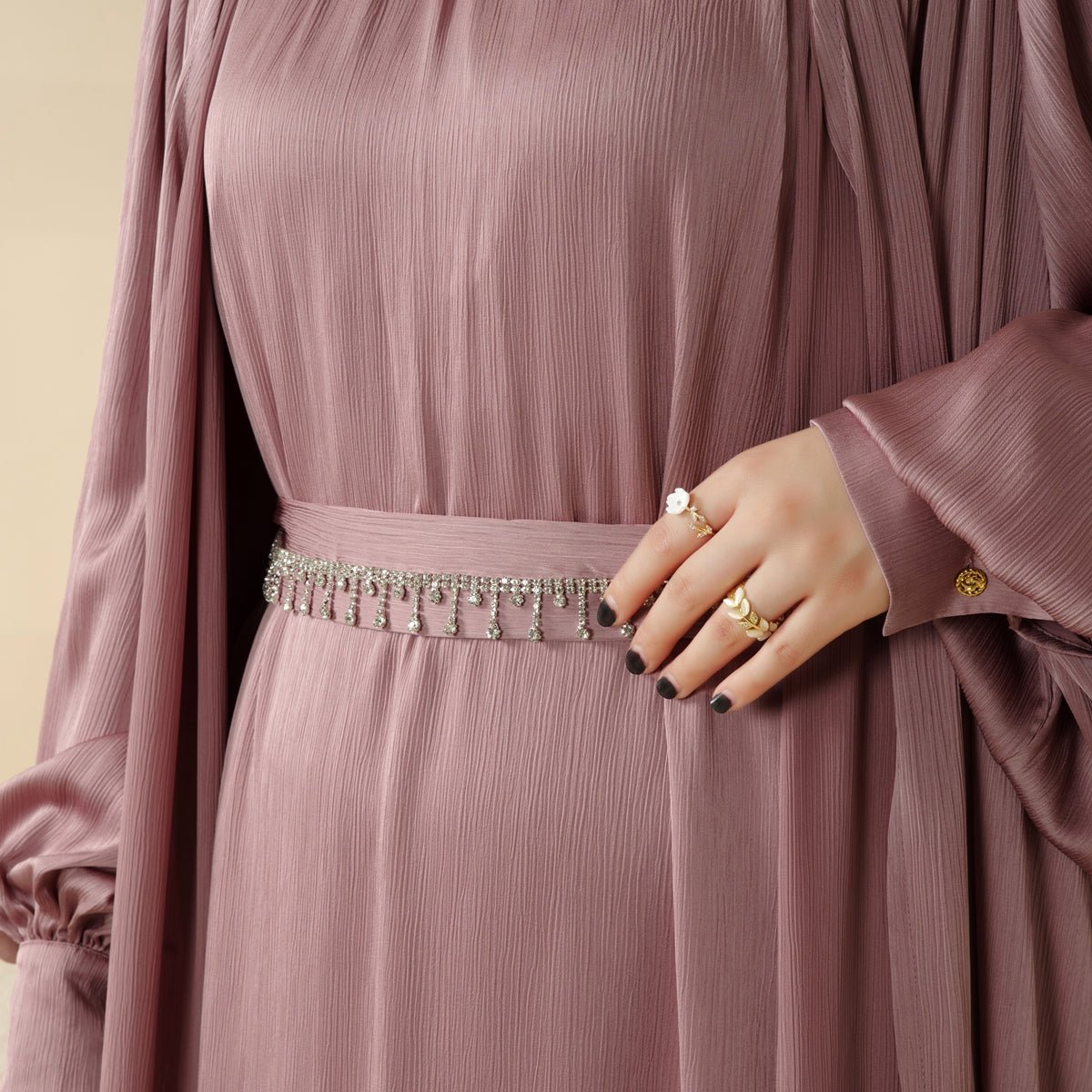 Lantern Sleeve Abaya, 4-Piece Set Large Pleated Sleeves Abaya (MOA084)