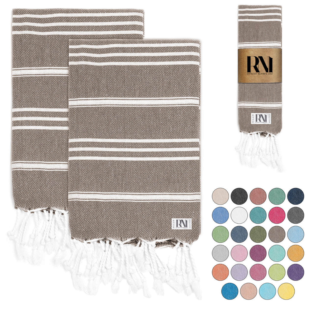 Istanbul Classic Turkish Hand Towel Set for Kitchen, Bath, Beach, Gym, Yoga and Travel