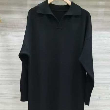 Lazy Style Polo Collar Knit Maxi Dress | Thick Sweater Base Layer Dress(MS157)
