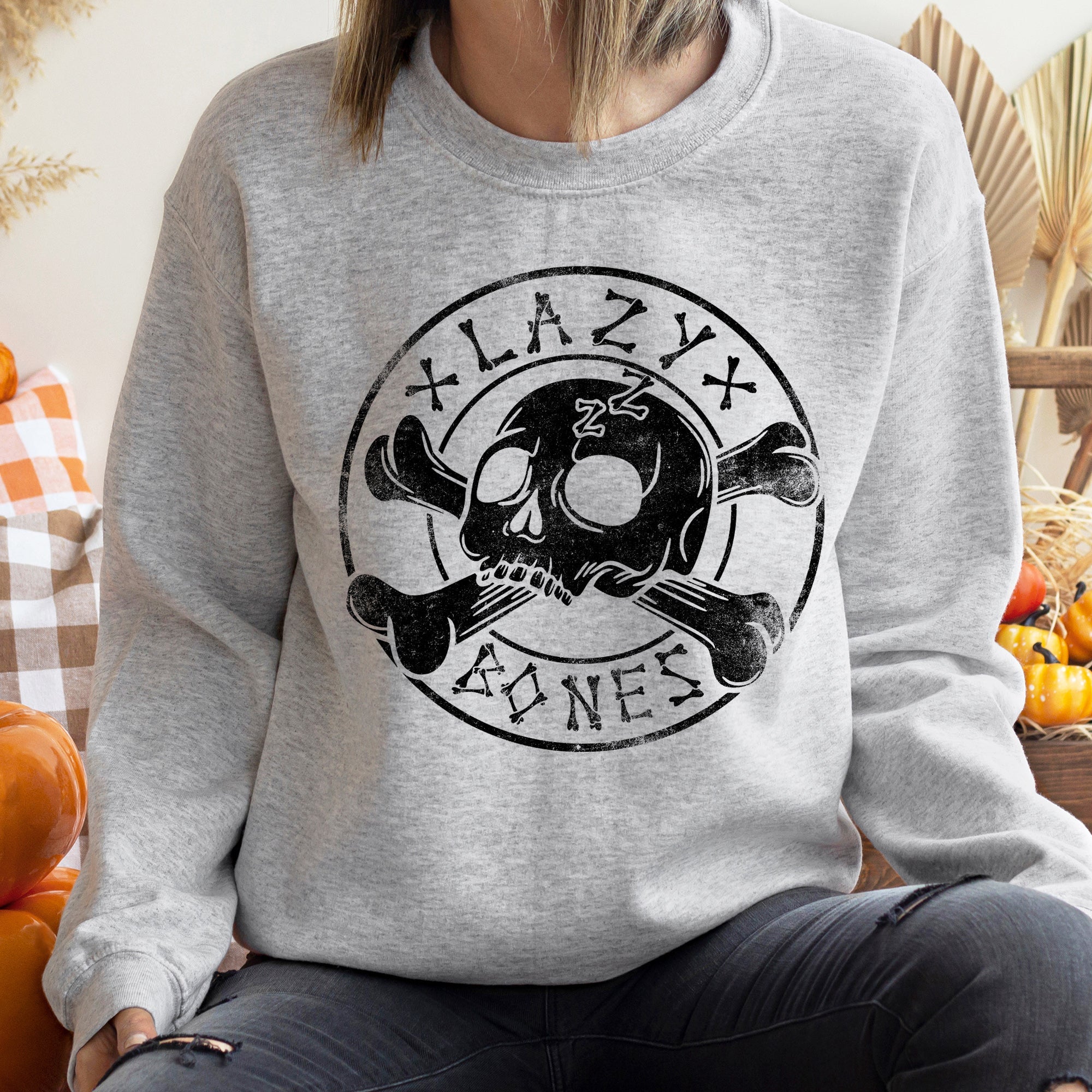 Lazy Bones Vintage Halloween Spooky Skeleton Parade Nighttime Haunt Collection Sweatshirt