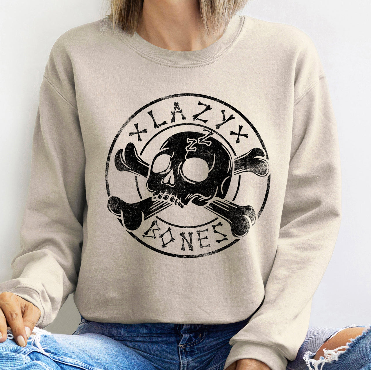 Lazy Bones Vintage Halloween Spooky Skeleton Parade Nighttime Haunt Collection Sweatshirt