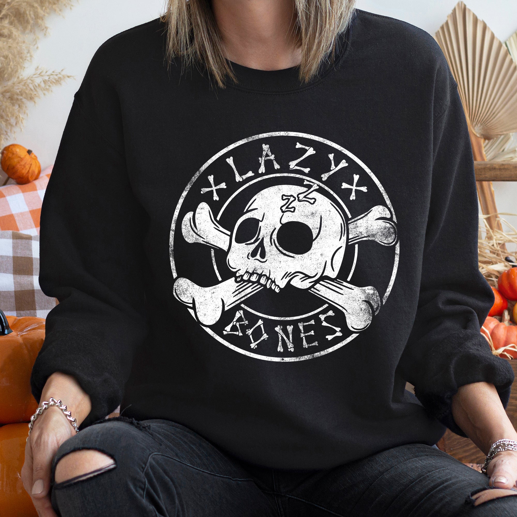 Lazy Bones Halloween Graphic Sweatshirt