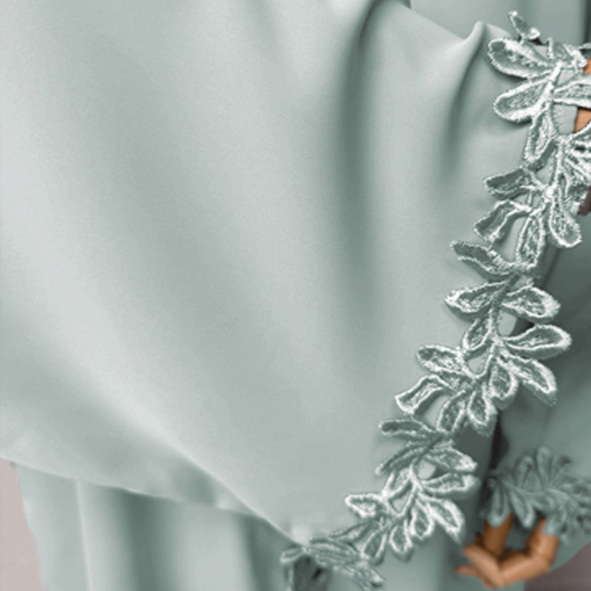 Leaf Lace Trim Abaya | Elegant Embroidered Open-Front Maxi Dress(MOA255)