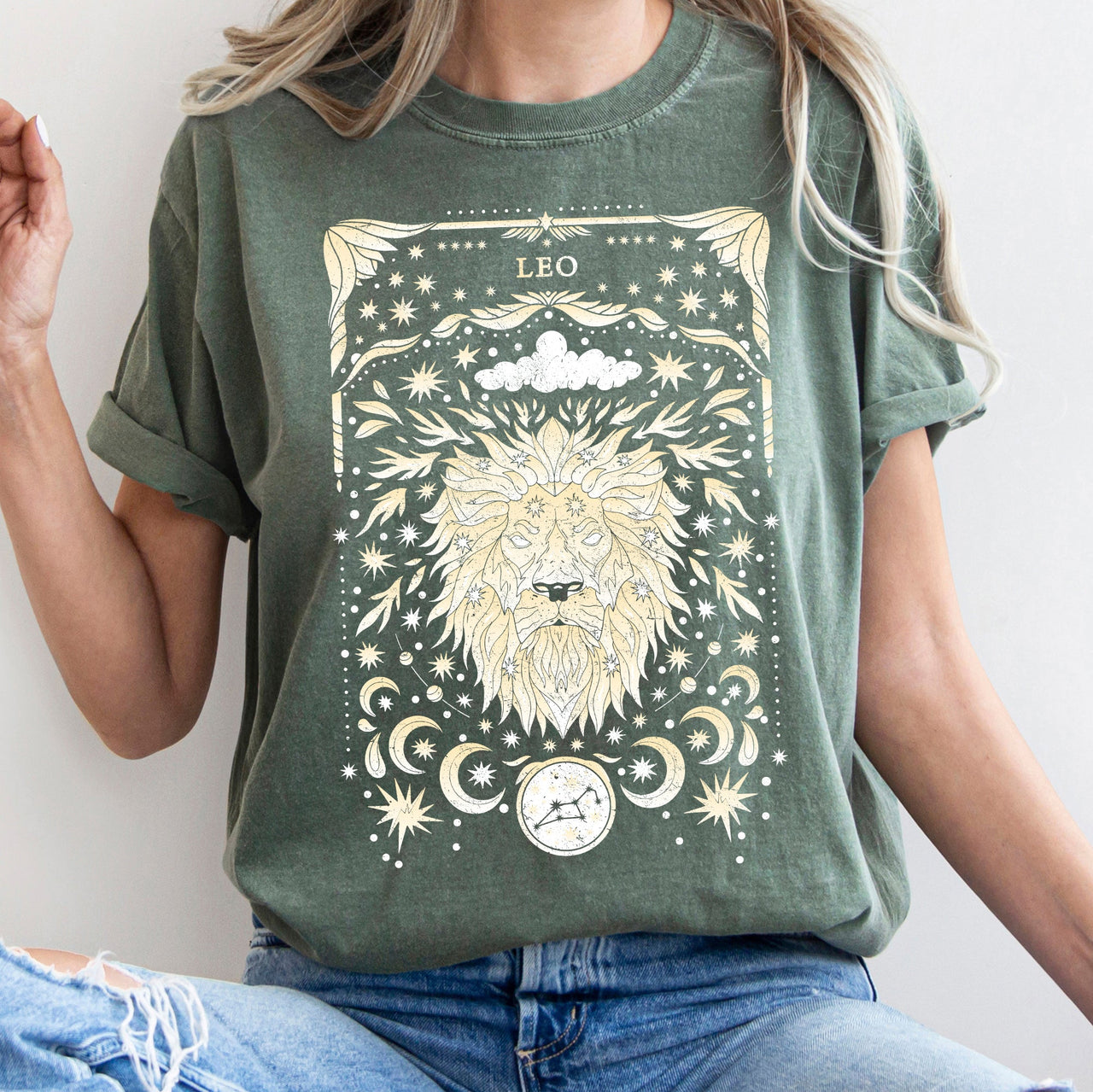 Leo Celestial Zodiac Horoscope Astrology Mystic Sign Aura Celestial Map Comfort Colors Tee
