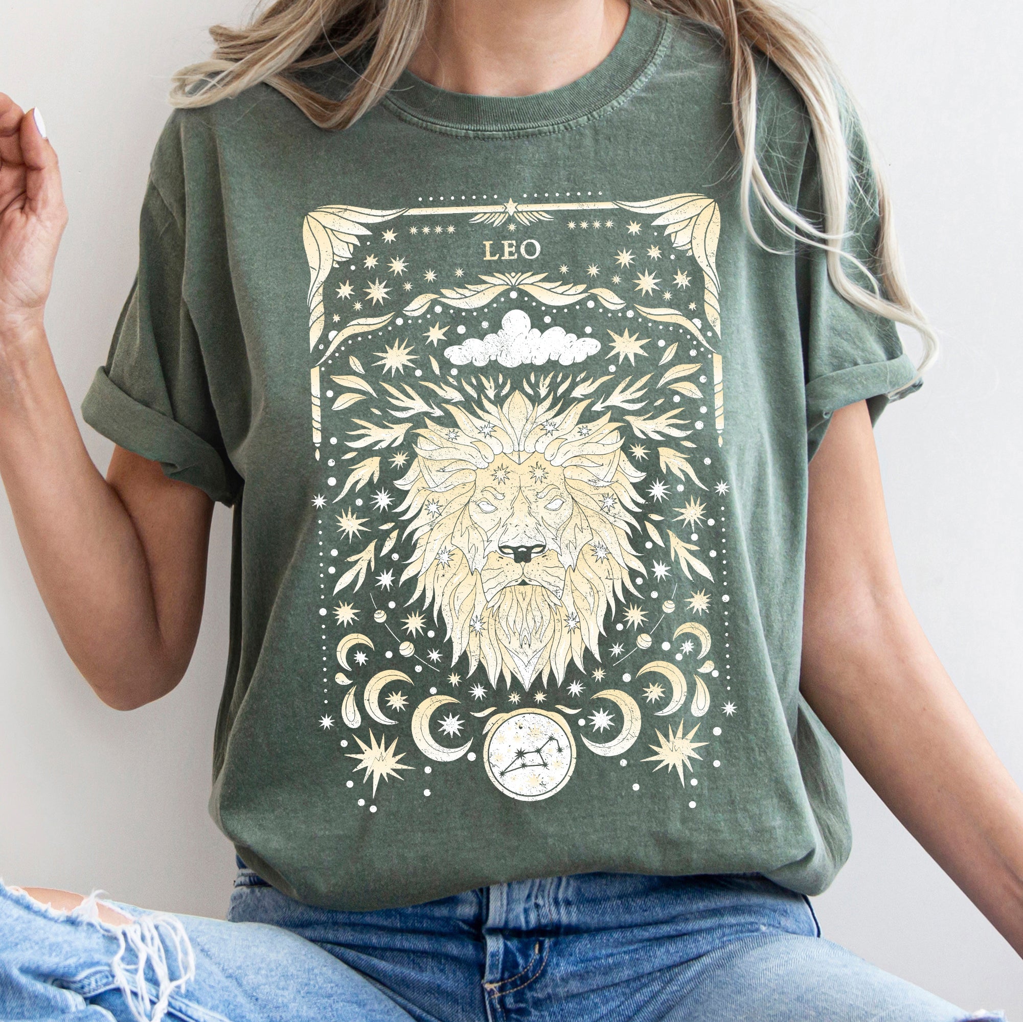 Leo Celestial Zodiac Horoscope Astrology Mystic Sign Aura Celestial Map Comfort Colors Tee