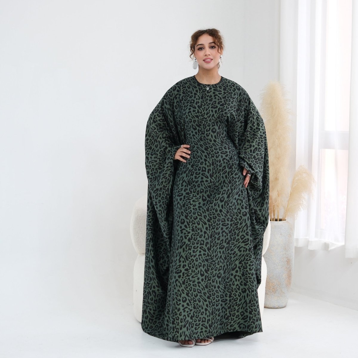 Leopard Print Batwing Maxi Dress(MA450)