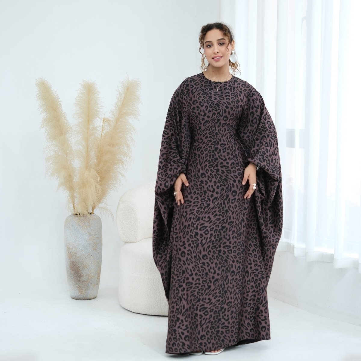 Leopard Print Batwing Maxi Dress(MA450)
