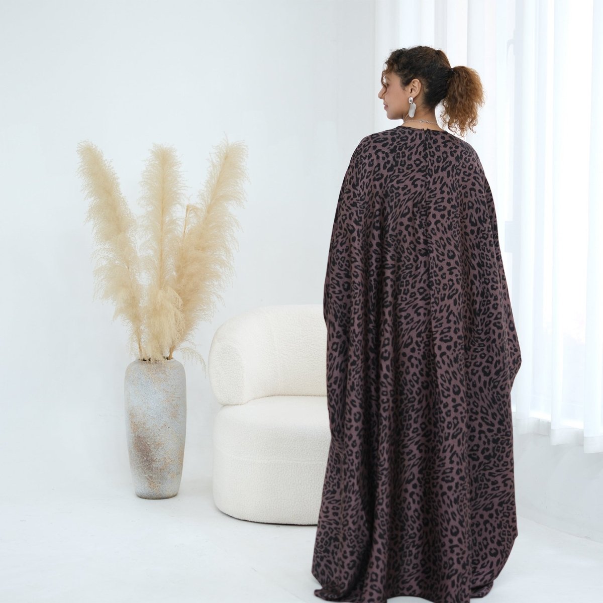 Leopard Print Batwing Maxi Dress(MA450)