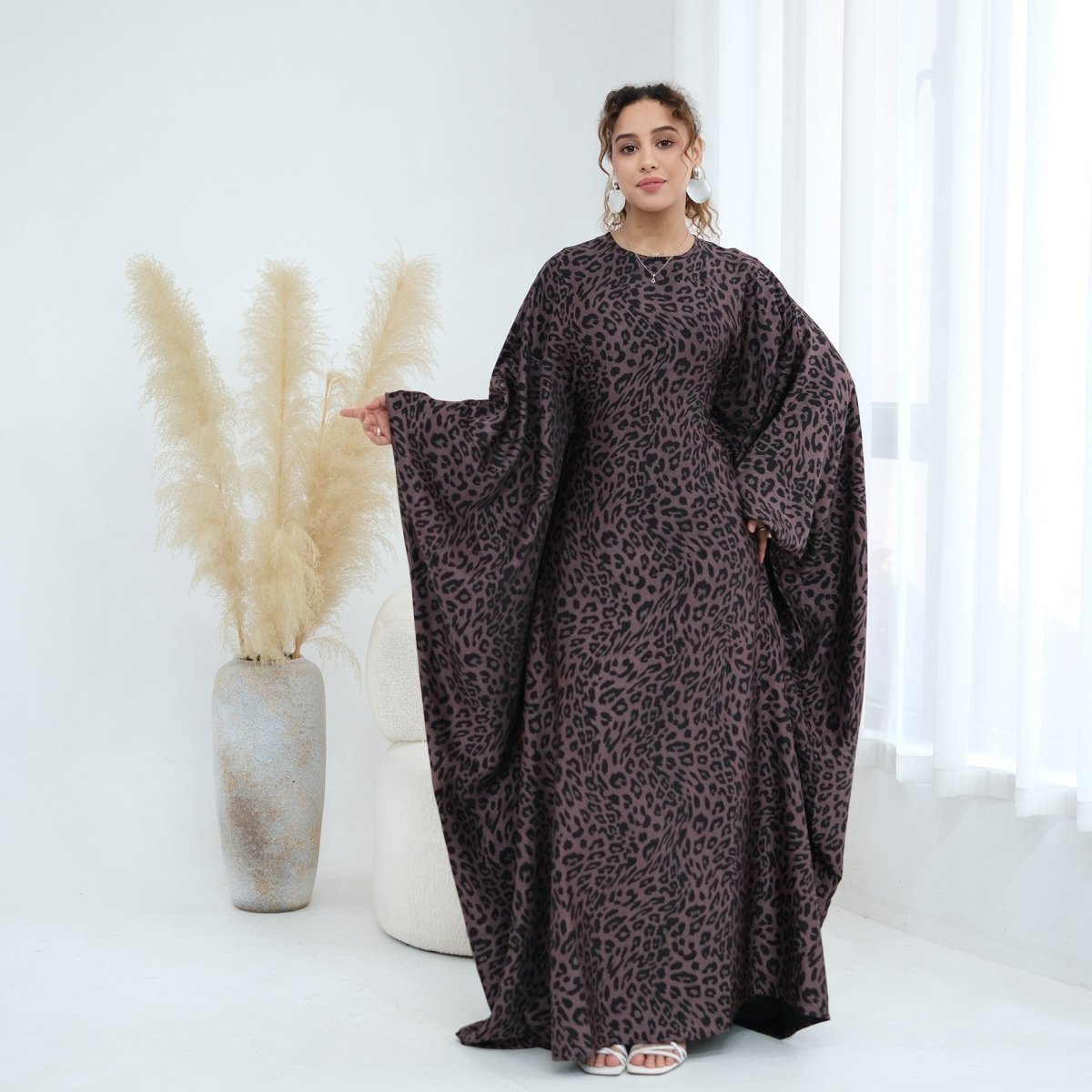 Leopard Print Batwing Maxi Dress(MA450)