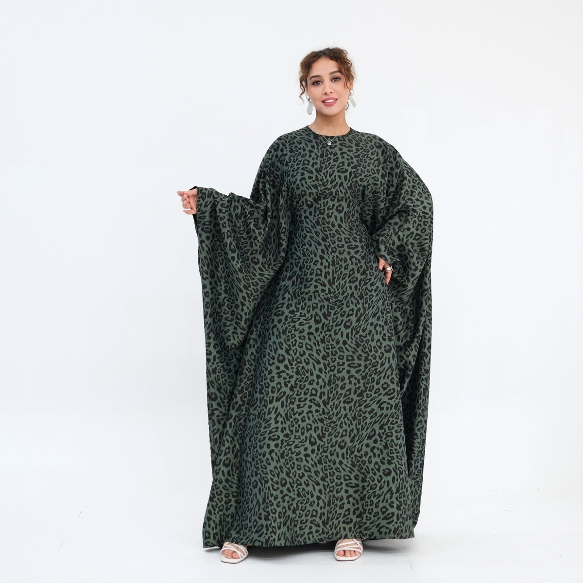 Leopard Print Batwing Maxi Dress(MA450)