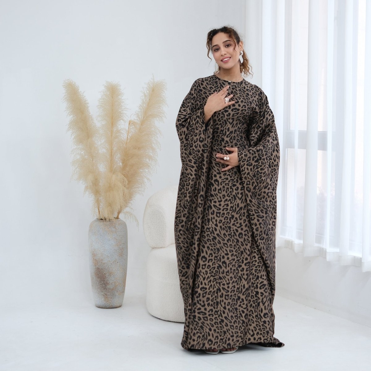 Leopard Print Batwing Maxi Dress(MA450)