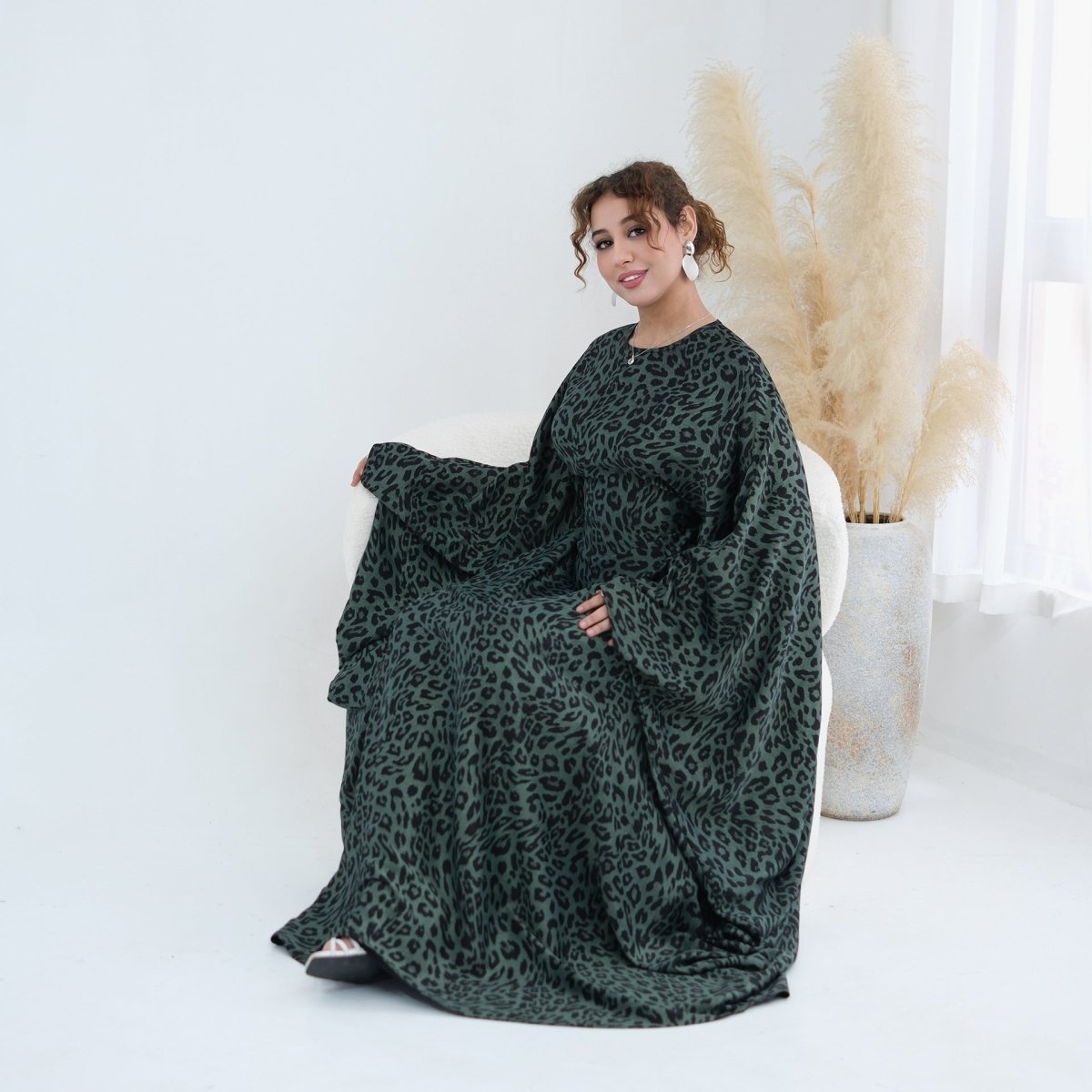 Leopard Print Batwing Maxi Dress(MA450)