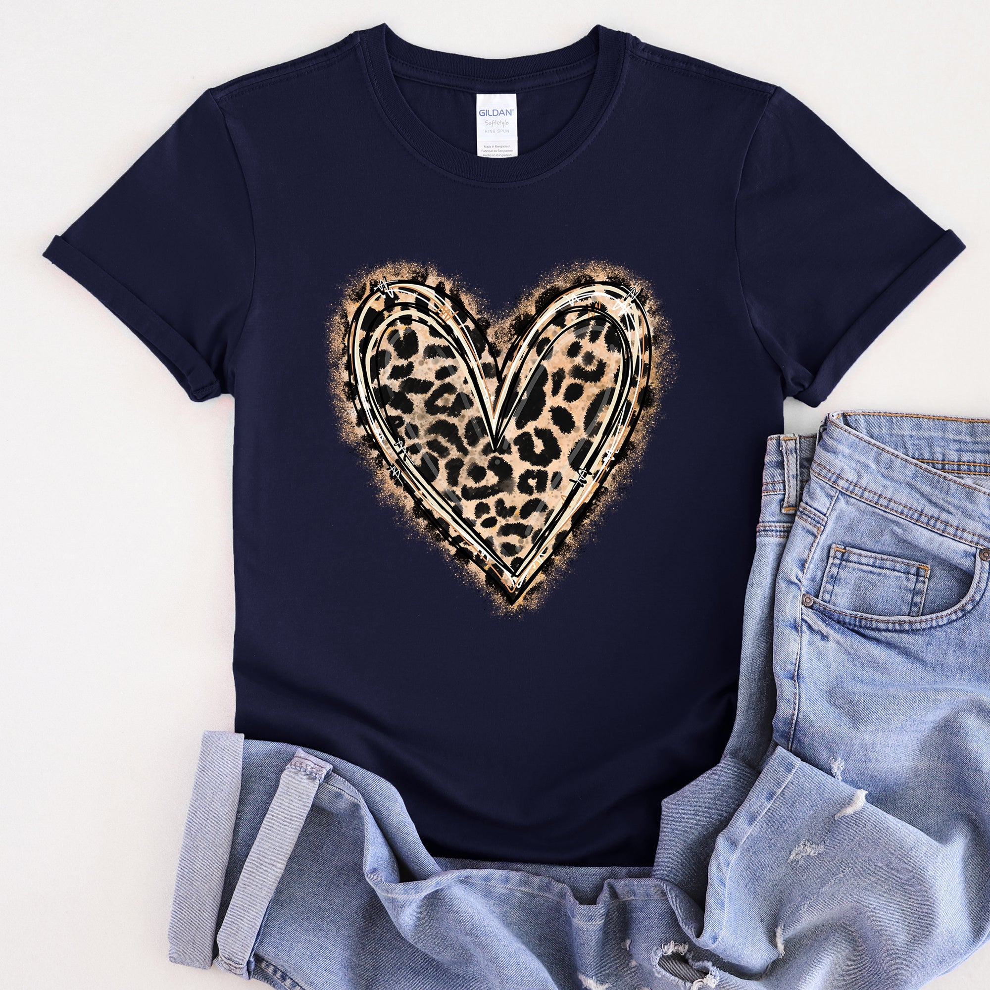 Leopard Print Heart Valentine's Day Luxe Super Soft Cotton Premium Lux Graphic Tee