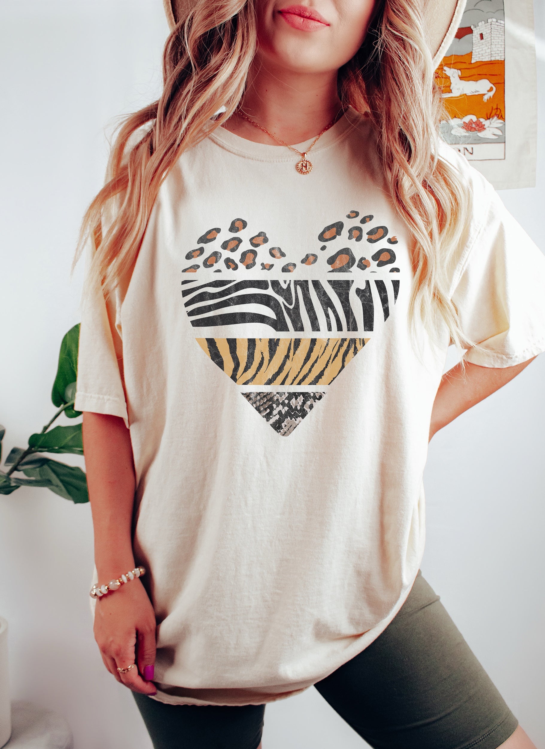Animal Print Heart Graphic Statement Design For Everyday Wear Comfort Colors Tee