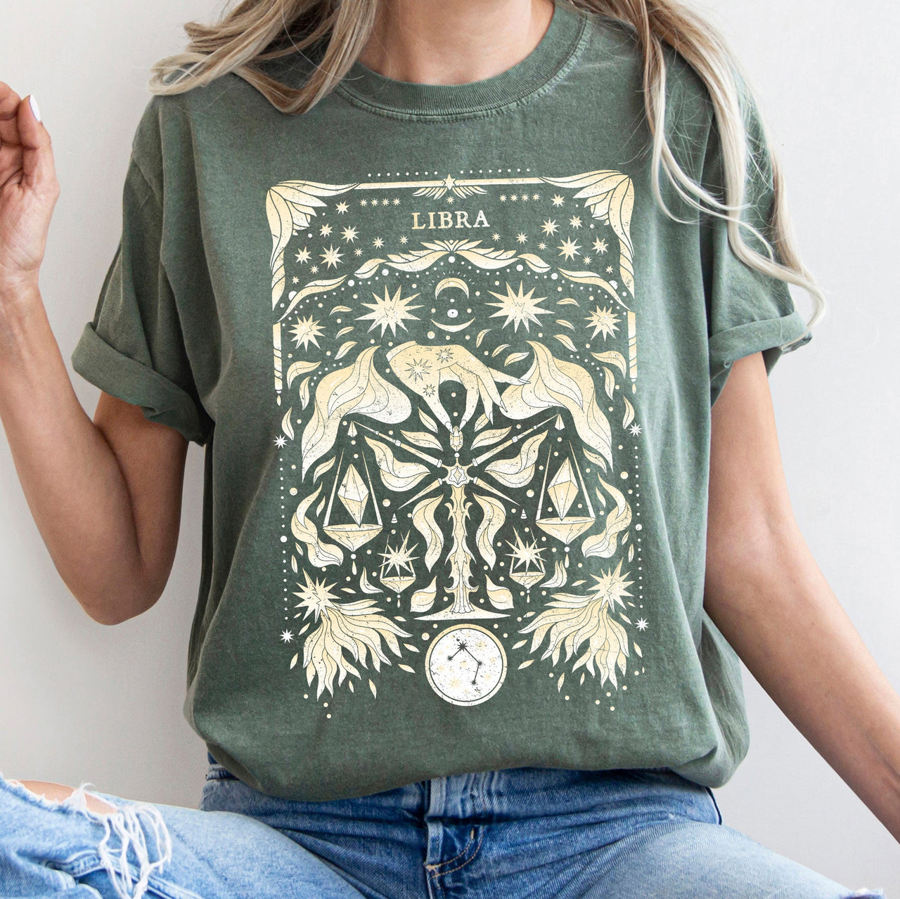 Libra Celestial Zodiac Horoscope Astrology Moon Phases Stars Constellation Comfort Colors Tee