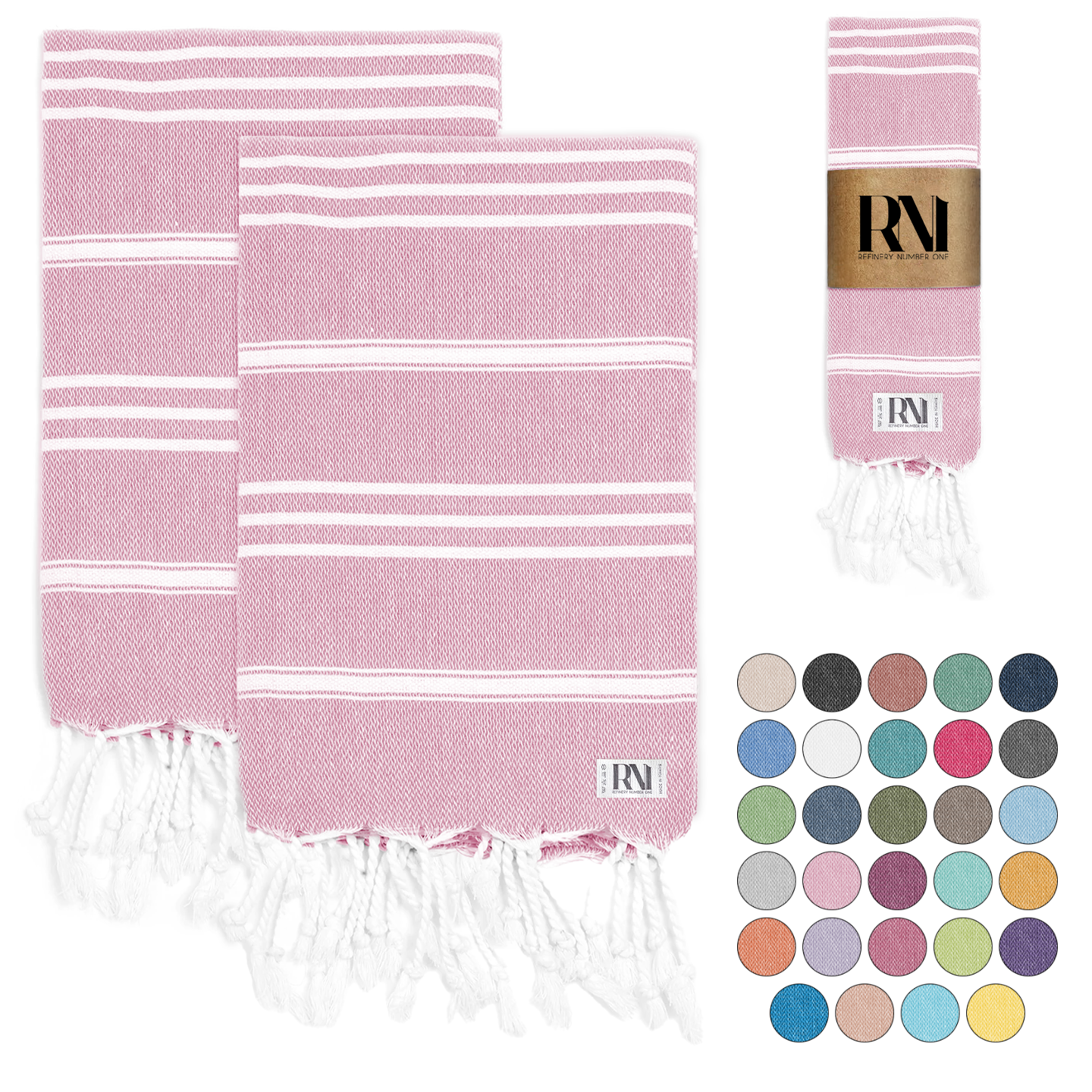 Istanbul Classic Turkish Hand Towel Set for Kitchen, Bath, Beach, Gym, Yoga and Travel