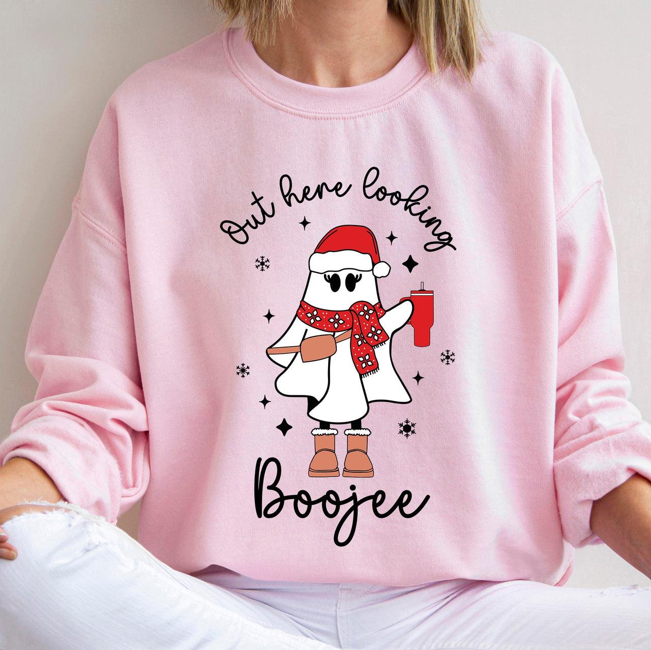 Boojee Ghost Bougie Christmas Holiday Humor Cozy Winter Wardrobe Festive Spirit Sweatshirt