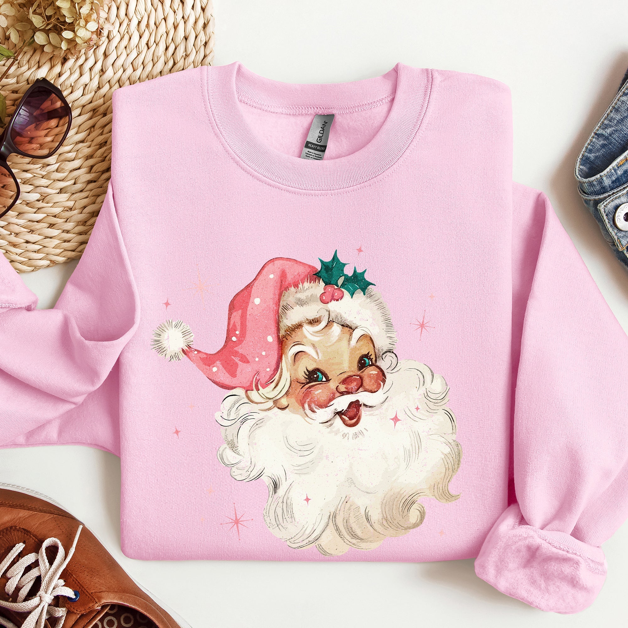 Retro Santa Vintage Classic Christmas Star Motif Warm Cozy Holiday Spirit Sweatshirt