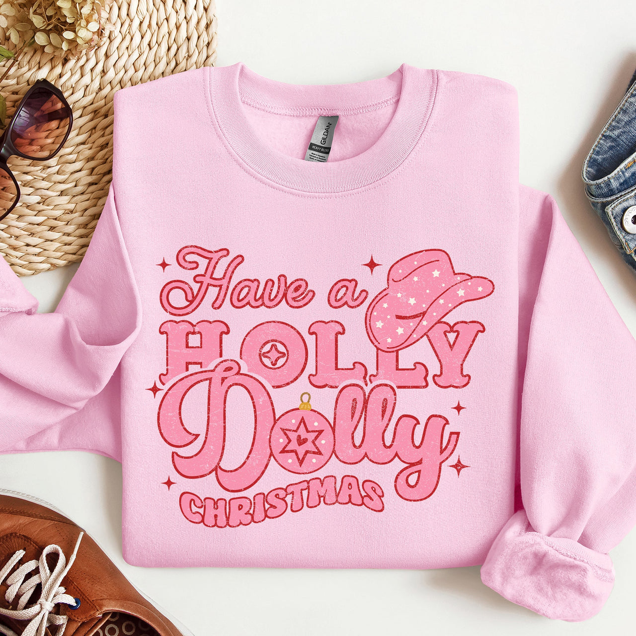 Holly Dolly Christmas Country Music Holiday Cheer Festive Cozy Vibe Graphic Sweatshirt