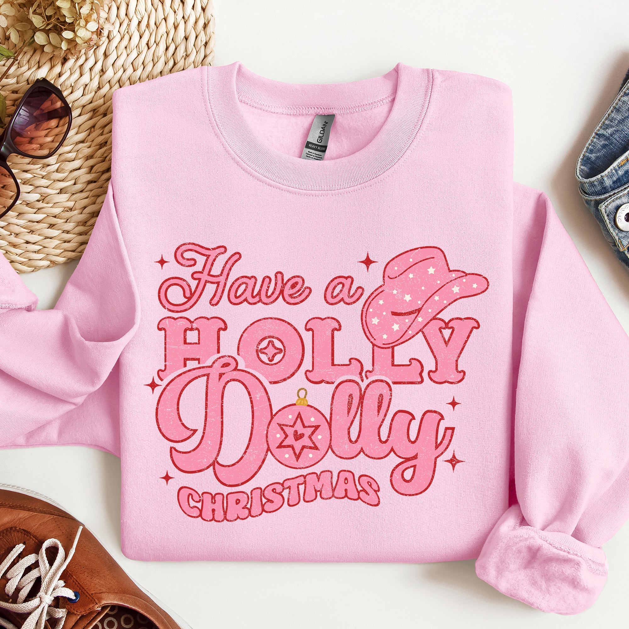 Holly Dolly Christmas Country Music Holiday Cheer Festive Cozy Vibe Graphic Sweatshirt
