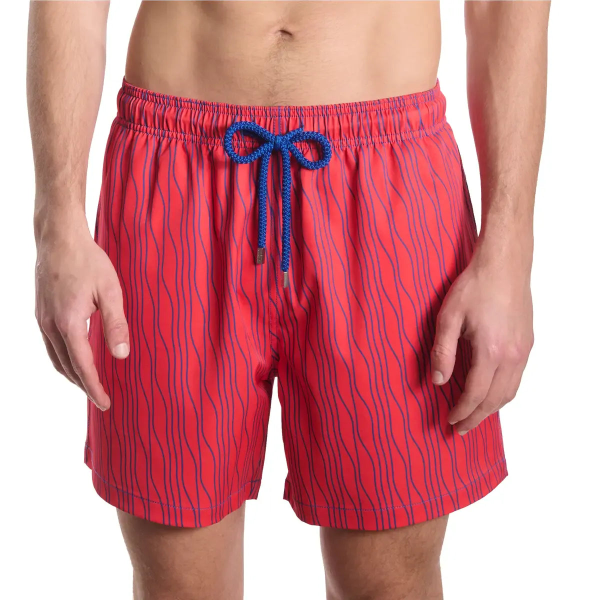 Men’s Premium Compression-Lined Hybrid Shorts – Linear Drift-Blaze and Harbor