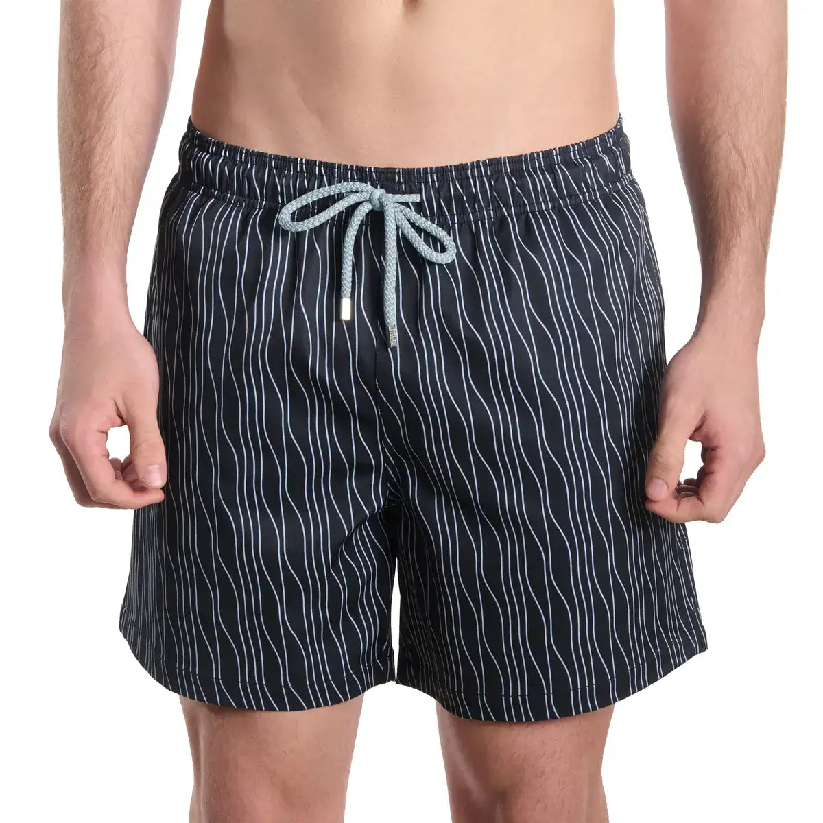 Men’s Premium Compression-Lined Hybrid Shorts – Linear Drift-Storm and Fog