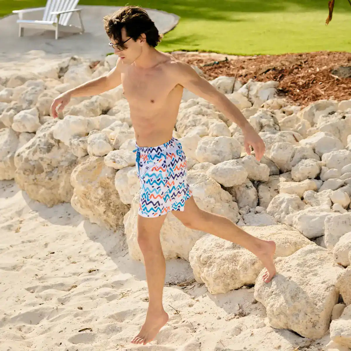 Men’s Premium Compression-Lined Hybrid Shorts – Line Rush-Ocean and Sol