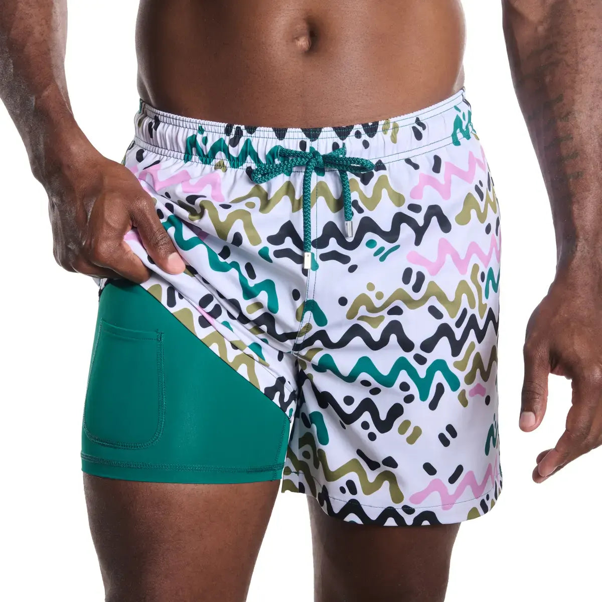 Men’s Premium Compression-Lined Hybrid Shorts – Line Rush-Orchid and Kelp