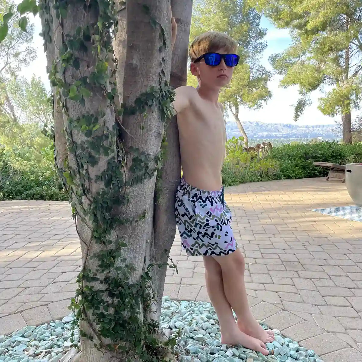 Boys Hybrid Swim & Play Shorts – Line Rush - Orchid and Kelp
