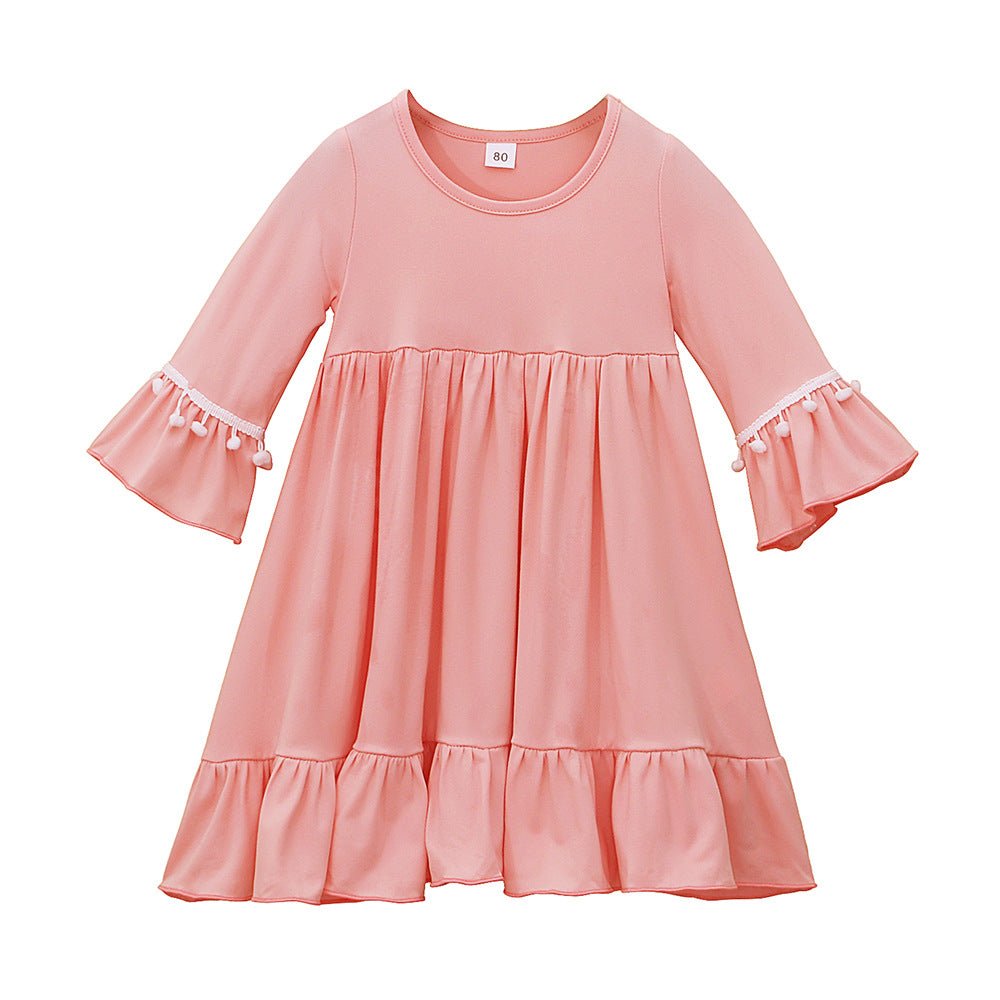Little Muslimah Girls Dress & Hijab Set with Pom-Pom Trim (MKG028)