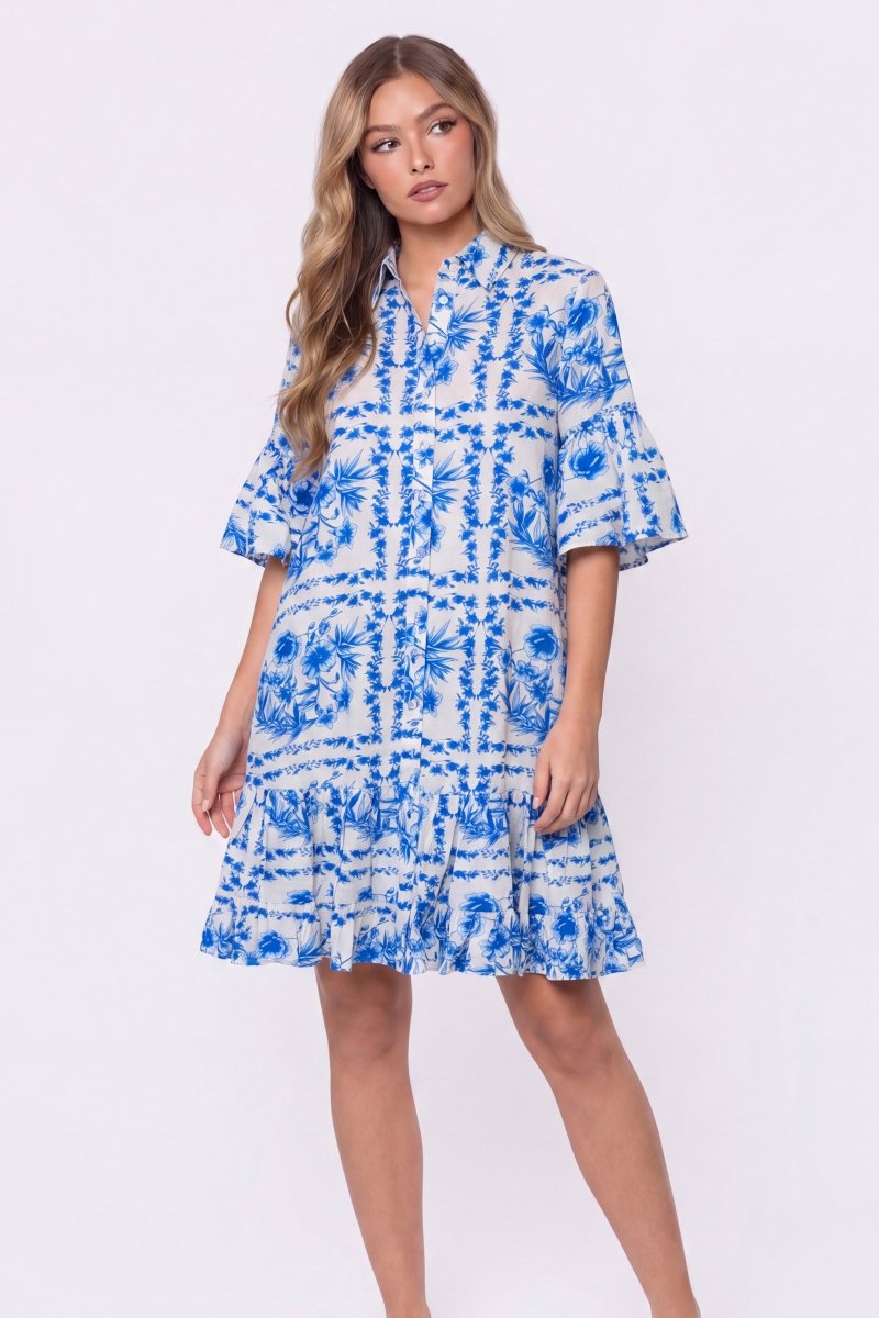 Lola Dress (White Blue)