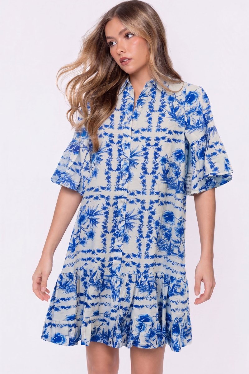 Lola Dress (White Blue)