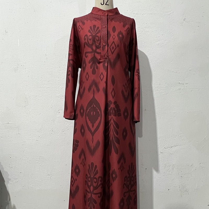 Long Sleeve Modest Maxi Dress | Elegant Ethnic Pattern Kaftan(MA379)